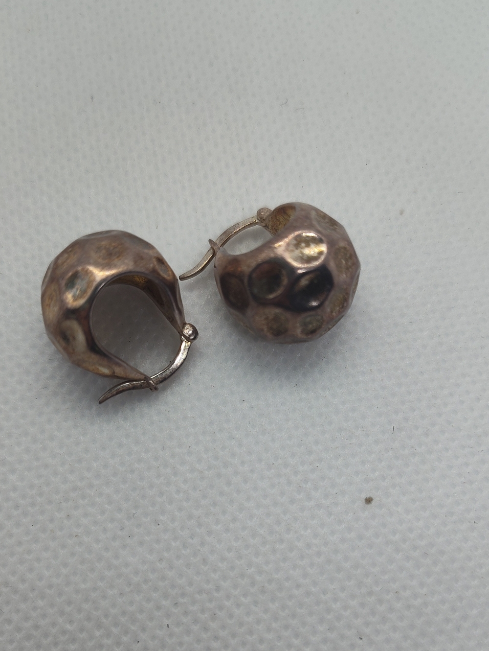 Sterling Silver Vintage Hammered Dome Hoop Earrings